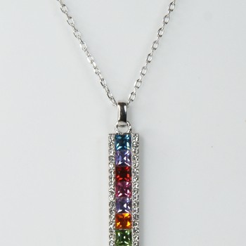 Sterling Silver Coloured CZ Bar Pendant and Chain